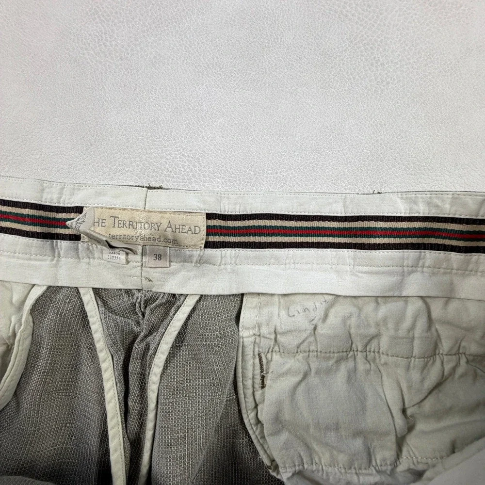 The Territory Ahead Mens 38x28 Linen Silk Blend Pants Khaki Flat Front Vintage